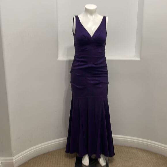 XSCAPE Ny Joanna Chen Ruched Mermaid Taffeta Gown Purple Sleeveless Size 14 - Picture 1 of 13
